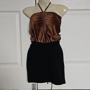Ardene & Shein Women's Bundle Halter Top & Mini Skirt XS/XXS Brown/Black